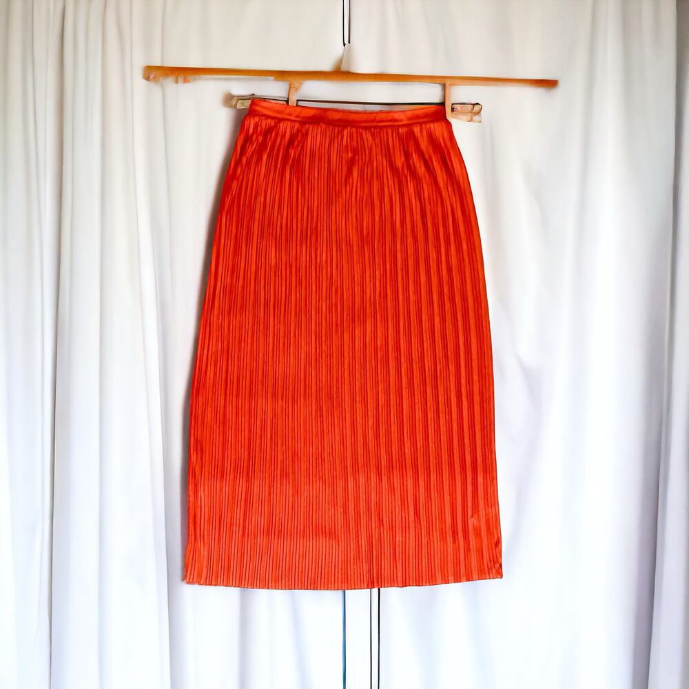 Saint Tropez West Women's Orange Pleated Pull-On Accordion Midi Skirt | Size M